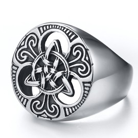 enhong Mens Celtic Knot Signet Rings Round Vintage Stainless Steel Ring for Biker Size 12