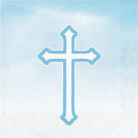 Religious Blue Party Lunch Napkins - 32 Count (2 Packages of 16 CT) - Cross Design on Light Blue Ombre Background - 6.5-inch, 2-ply