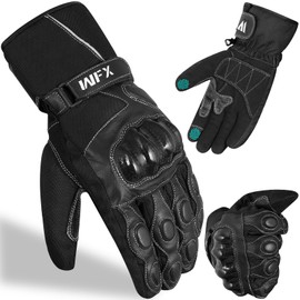 WFX Leather Motorbike Motorcycle Gloves Touchscreen Hard Knuckles Gloves Heavy Duty Thinsulate Windproof Waterproof Warm Summer Winter Thermal Carbon Shell Gloves Riding Hiking Outdoor (Black, M)
