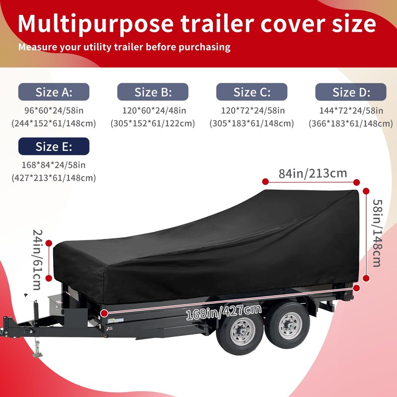 Utility Trailer Cover(with ramp gate),Waterproof Windproof Heavy Duty Black Dump