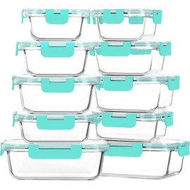 M MCIRCO 10-Pack Glass Food Storage Container with Lids, Airtight Glass Lunch Bento Boxes, Glass Meal Prep Container,Microwave, Oven, Freezer and Dishwasher Friendly, Green