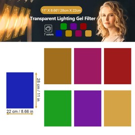 EMAGEREN Pack of 14 Gel Colour Filter Films 7 Colours Lighting Films Colour Filter Transparent Coloured Film Film Colour Correction for Photo Studio Flash LED Light Headlight 22 x 28 cm