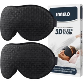 INNELO Pack of 2 Sleep Masks for Men and Women, Comfortable Breathable 3D Eye Mask, with Deep Eye Sockets and Raised Nose Pads, 100% Light Blocking Sleeping Glasses for Travel, Black/Black