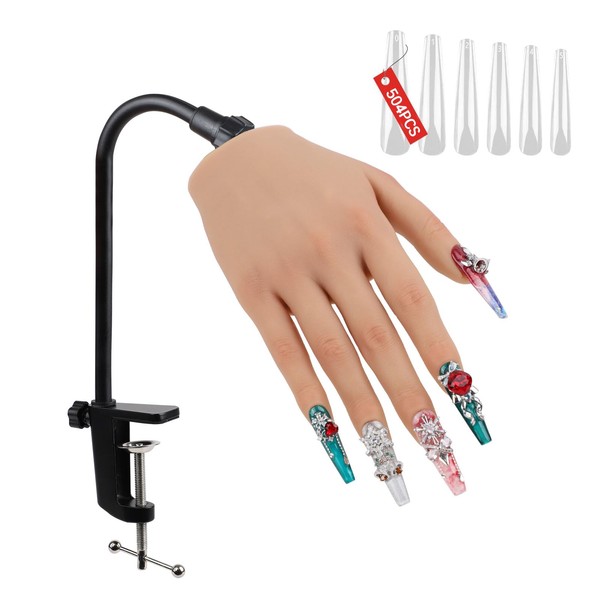 Practice Hand for Acrylic Nails with 504 Pcs Nails,Silicone Nail