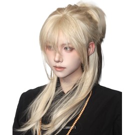 Limakara Wig, Long Layered Cut, Gold, Unisex, Natural, Lightweight, Summer, Barrelless, Popular, Full Wig, Cosplay, Wig, Breathable, Harajuku, Imechen, Fluffy, Heat Resistant, Small Face Effect, Net