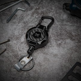 MNGARISTA Retractable Key Chain, 284g Retractable 80cm Stainless Steel Cord, Heavy Duty Carabiner ID Holder, 3K Carbon Fiber ID Badge Holder with Badge Holder and Key Ring, 2 Pack