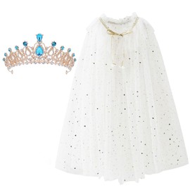 XEPST Princess Cape White Princess Cloak with Princess Crown for Girls, Princess Fancy Dress Accessories Princess Dress Up Sparkling Sequins Cape for Party Cosplay