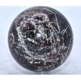 2.3" 430g Deep Red Garnet Carved Sphere Polished Sparkling Natural Gemstone Crystal Mineral Collectible Décor Ball - India + Stand