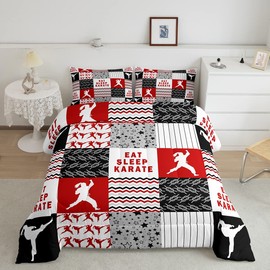 Feelyou Karate Comforter Set for Kids Boys Girls Geometric Pattern Bedding Set 3 Pcs Home Decor 1 Comforter & 2 Pillowcases Full Size…