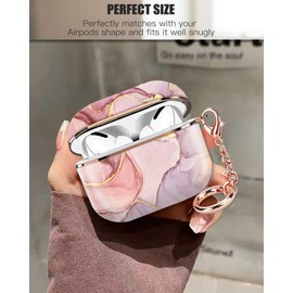 ZEKICE Compatible with AirPod Pro 2nd/1st Generation Case Cover Protective Shockproof Hard Cover Shell with Rose Gold Keychain, Case for Girl Women Men (Marble Pretty Pink)