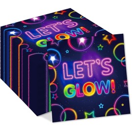 40Pcs Glow Party Napkins Glow Party Supplies Neon Glow in the Dark Disposable Paper Napkin Neon Birthday Paper Napkins for Forks Blacklight Party Decoration Neon Glow Birthday Party Decoration