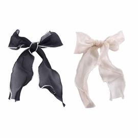 Leadigol 2PCS Bow Spring Clip,Elegant Pearl Streamer Bows Hair Clip Vintage Bow Hair Clip Sweet Mesh Bowknot Hair Clip