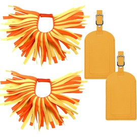 2 pompones de equipaje con etiquetas de equipaje para maletas, Naranja Amarillo, 7.8 inches