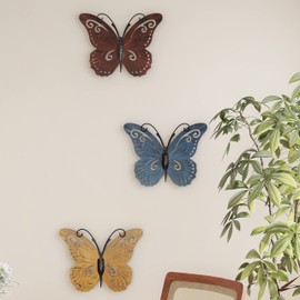 Lavish Home Butterfly Metal Wall Art 6-Piece-Set – Hand Painted Decorative 3D Butterflies for Rustic Farmhouse Home or Office DÃcor