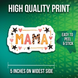 2-Pack Mama Stickers - Leopard Print Letters - Heart and Star Accents - Mother's Day Decals - 5-Inch - PLDFS06937