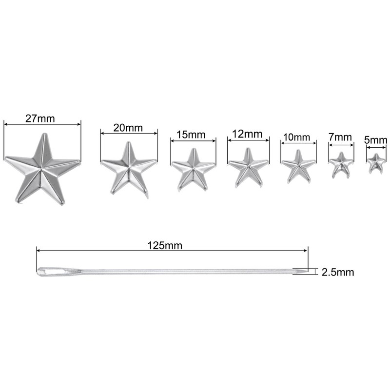 sourcing map 120PCS Metal Star Studs Claw 5-Claw Silver Tone
