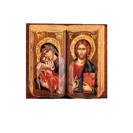 Wooden Greek Christian Orthodox Wood Icon of Mother of Jesus & Jesus /Mp11