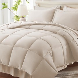 Anluoer California King Size Bed in a Bag 7 Pieces,Beige Cal King Comforter Set with Sheets,All Season Bedding Sets with Comforter,Pillow Shams,Pillowcases,Flat Sheet,Fitted Sheet