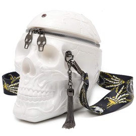kiisy Skull Purses Handbags For Women Shoulder Bag,Skull Crossbody Purse Gothic Bag Purses Holiday Party Gift (White)