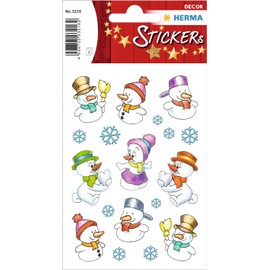 HERMA 3216 Weihnachtssticker, Schneemänner (27 Aufkleber, Papier, matt) selbstklebende Weihnachtsdeko, permanent haftende Etiketten für Weihnachten, Geschenke, Basteln, Adventskalender, bunt