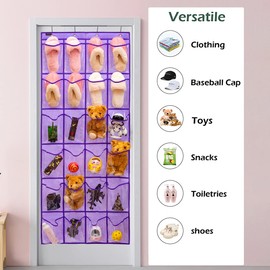 ANZORG Over the Door Shoe Rack Organizer with 24 Clear PVC Pockets Hanging Pocket Organizer for Bedroom Bathroom Kitchen Stroage (24 Pockets-Purple)
