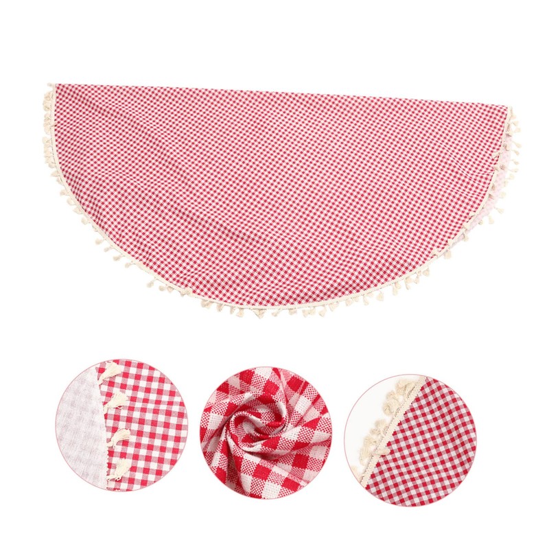 GRIRIW Decorative Checkered Round Tablecloth with Tassel Blend for Dining