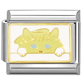 UNY JEWEL Italian Charm 9mm Stainless Steel Cute Cat Peeking Design Modular Charm Link for Bracelets Unisex Jewelry