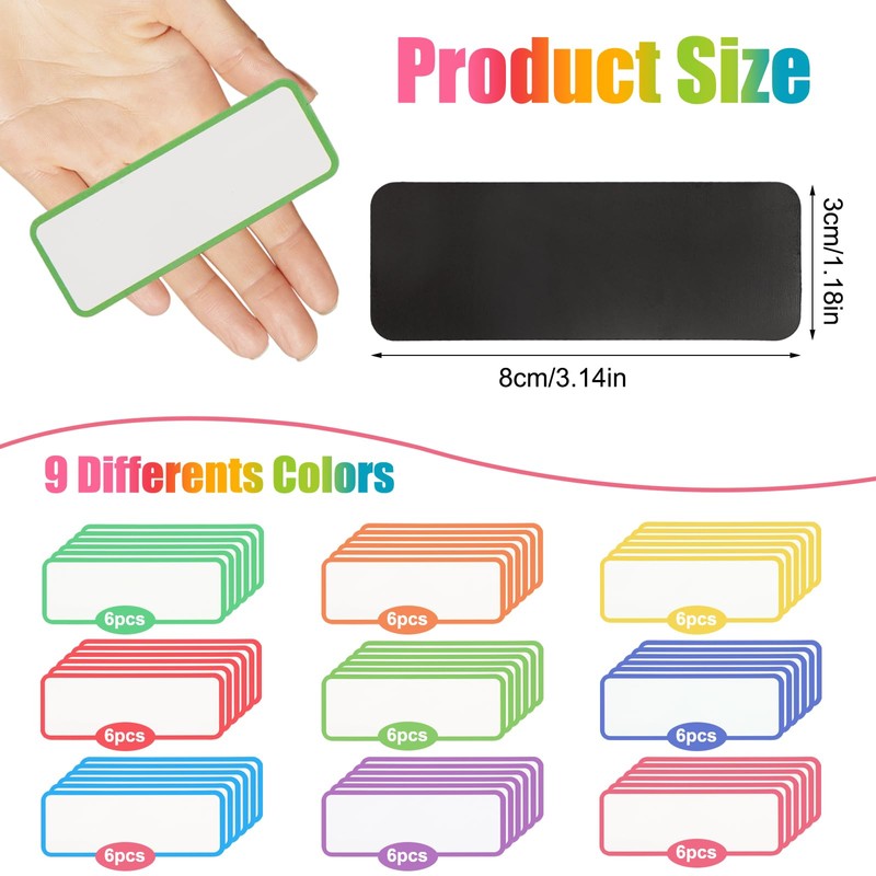 Pack of 54 Magnetic Strips, 8 x 3 cm, Reusable