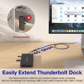 Right Angle USB4 Extension Cable, 40Gbps & 100W 90 Degree Type C 4.0 Extender Cord, Thunderbolt 3/4 Extension Cable, Support 8K/6K@60Hz or Dual 4K Video for Dell/HP Dock, MacBook, iMac, XPS, Intel NUC