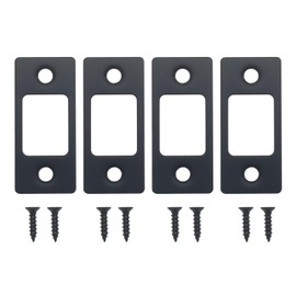 FDXGYH 4 Pcs Deadbolt Strike Plate Backplate 1" x 2-1/4" Round Corner with Screws 1MM Thickner Adjustable Strike Plate for Exterior Doors Black