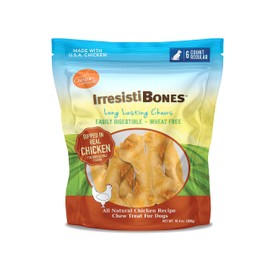 Canine Naturals IrresistiBONES Long Lasting Chicken Chew - Made from USA Raised Chicken – with A Real Meat Coating - All Natural and Easily Digestible - 6 Pack