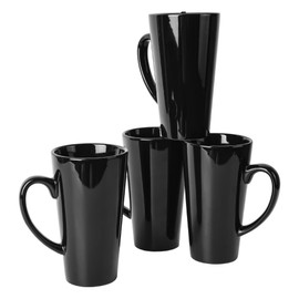 BYCNZB 16oz black Funnel Ceramic Tall Coffee Mugs for Coffee, Tea, Cocoa, Latte, Milk set of 4(Black)