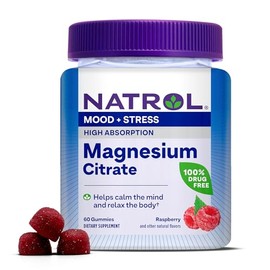 Natrol Magnesium Citrate, High Absorption Magnesium Supplement for Mood and Stress, Helps Calm The Mind and Relax The Body, 60 Raspberry-Flavored...  