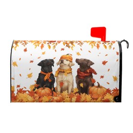 Evlaschin Fall Dog Mailbox Cover Magnetic Standard Size Autumn Themed Pumpkins Maple Leaves Puppy Print Mailbox Wrap Letter Post Cover 21x18Inch for Garden Yard Outside Outdoor Seasonal Decor