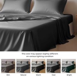 Linenwalas King Size Sheets Set Silk Soft - Austrian Eucalyptus Tencel Lyocell Bed Sheets-Organic, Cooling,Breathable, Deep Pockets Up to 16" (King, Dark Grey)
