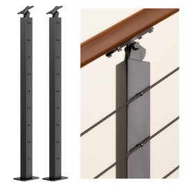 Deck Man Outboard Adjustable-Angle Stainless Steel Cable Railing Intermediate Post with Cable Railing Kit and SS Screw (2, Black, 36inch)