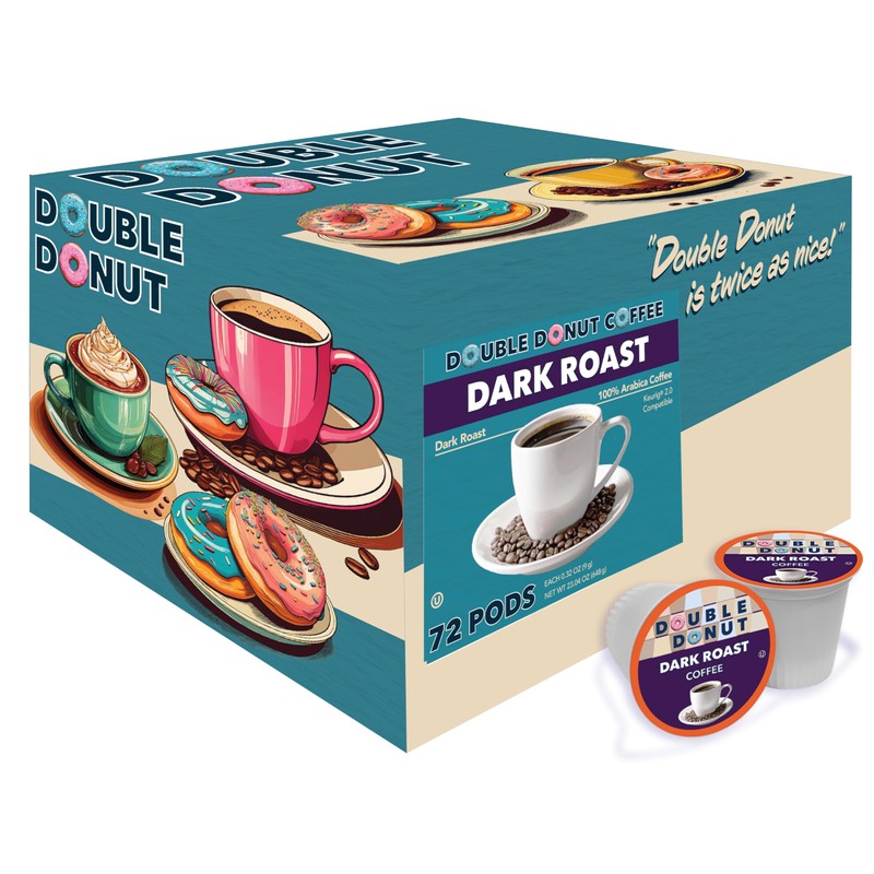 Double Donut Coffee Extra Bold Blend Dark Roast Coffee Pods,
