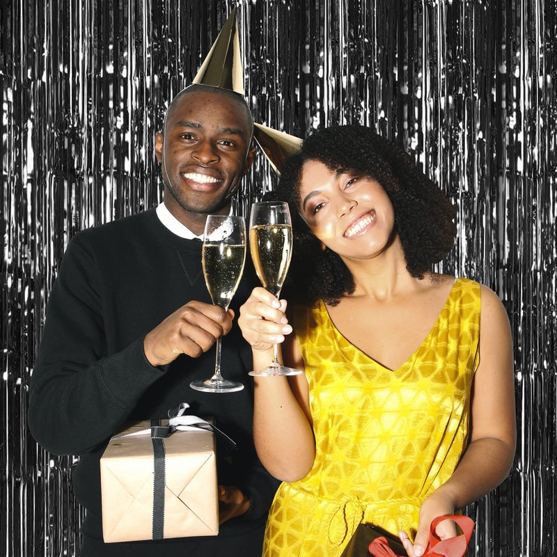 Ohiyoo Pack of 10 Black Tinsel Curtains 1 x 2.5