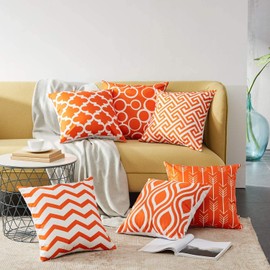 MODERN HOMES Soft Cotton Cushion Covers/Decorative Throw Pillow Covers (Orange, 16x16 inches) Set of 6