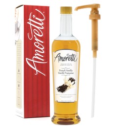 Amoretti - Premium French Vanilla Syrup, 94 Servings Per Bottle (750 ml), with Pump for Flavoring Coffees, Cocktails, and other Beverages, Gluten Free, GMO/GEO Free, Preservative Free