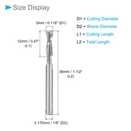CoCud Spiral End Mills, 1/8" Shank 3mm x 12mm Solid Carbide 2-Flute CNC Router Bits Milling Cutters - (Applications: for Plywood Hardwood Plastic), 5-Pieces
