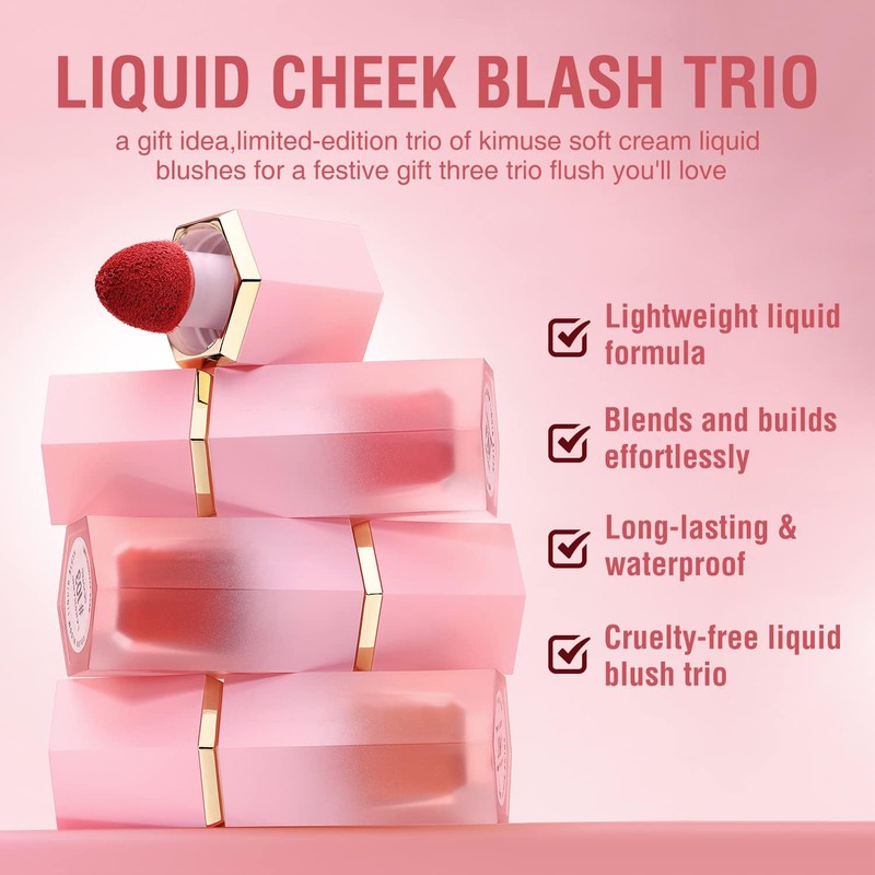 Cheek Gel Cream Liquid Blush, Soft, Lightweight, Breathable Feel, Long-Lasting,