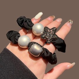 HOLRAFAN Women's Scrunchie Pearl with Pouch, Set of 2, Pearl Hair Elastic, Elastic Hair Ornament, Elegant, Hair Ring Rubber
