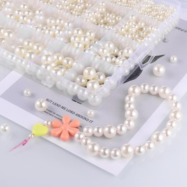 Zocipro Pack of 1890 White Pearls for Threading, Mother of Pearl Beads, White Round Decorative Beads 10/8/6/4 mm for Bracelets, Necklaces, Jewellery Making, Craft Decor, Glass Beads for Jewellery