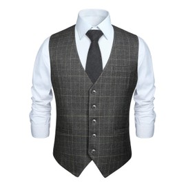 Hisdern Men’s Formal Plaid Wedding Reception Suit Waistcoat in Cotton, lightgrey