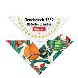 Aristo AR18001B Set Square AR1552 with Matching Geocover Protective Cover Tropic Life (Triangle Hypotenuse 16 cm, Ink Nubs and Facets, Cover with Holes for Filing) Multicoloured, Transparent