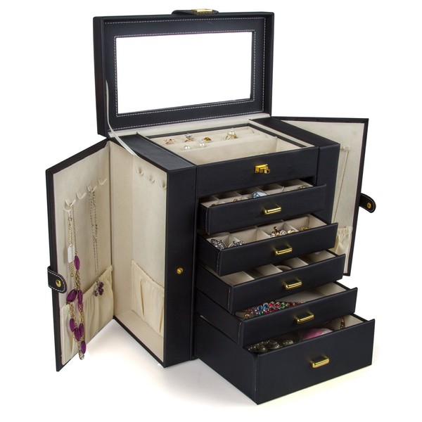 Kendal Huge Leather Jewelry Box / Case / Storage LJC-SHD5BK (black)