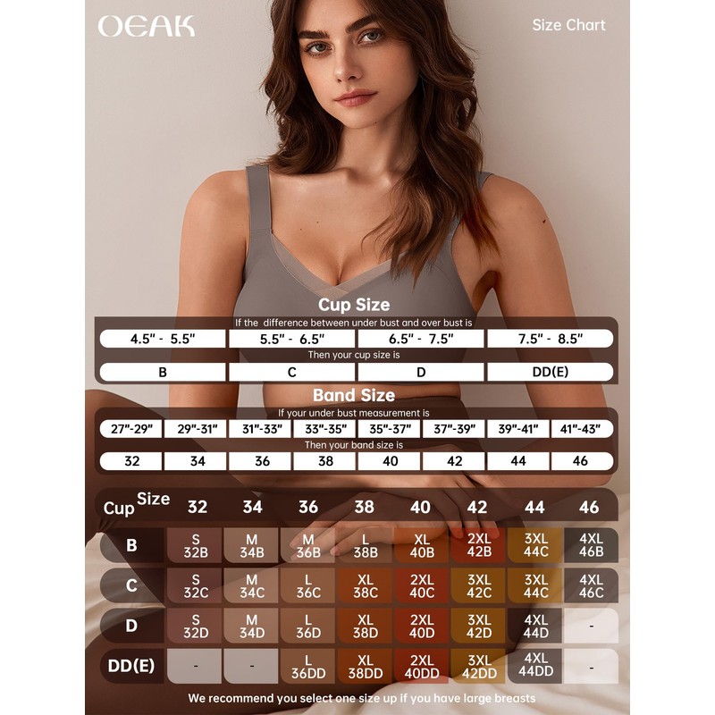 OEAK Womens Wireless Bras V Mesh Comfortable Bralette Supportive Tshirt