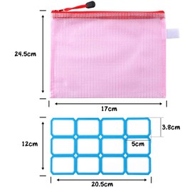 SANNIX 20 Pcs Zipper File Bags A5 5 Colors File Bags with Label Stickers Waterproof Receipt File Office Supplies Organizer Storage