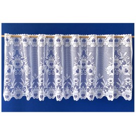 heimtexland ® Net Curtain Jacquard Flowers Border Curtain White Bistro Curtain Curved Type 10 H x W 42 x 95 cm